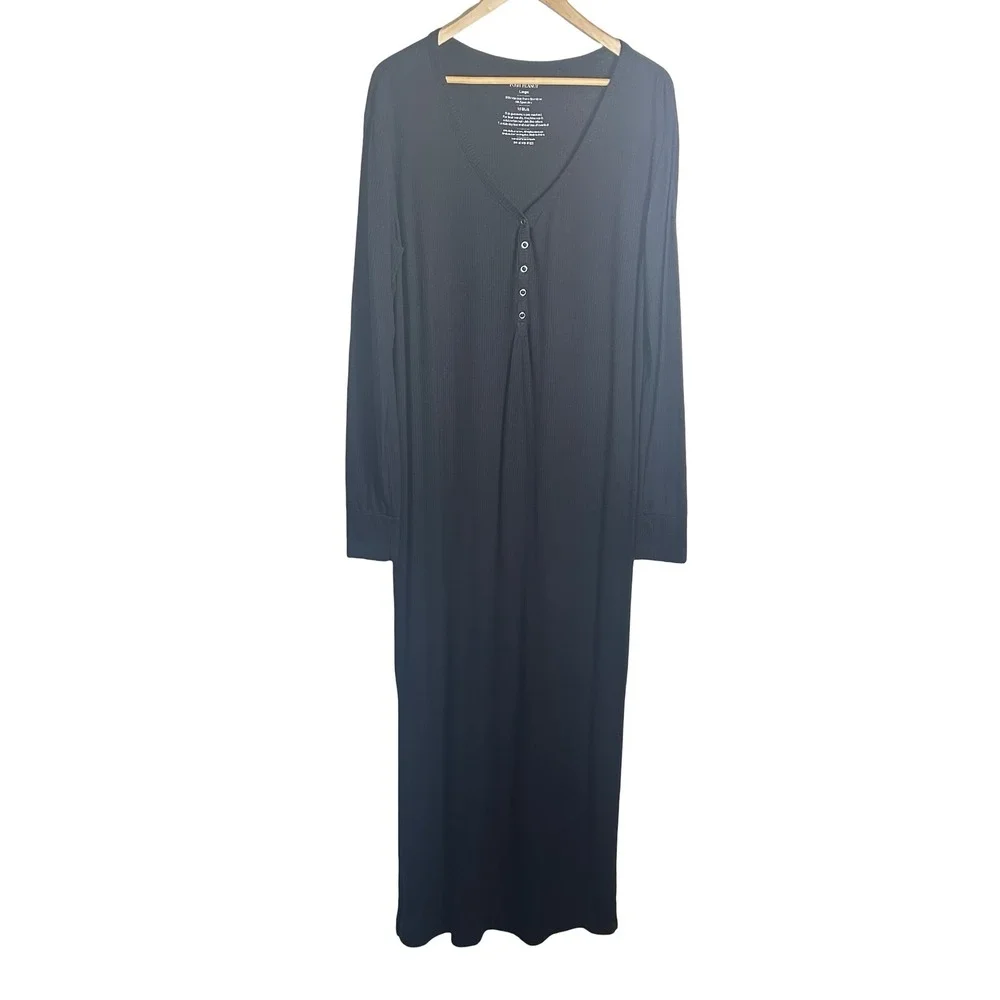 Posh Peanut Long Sleeve Ribbed Henley Nightgown Size‎ Large Maternity Loungewear